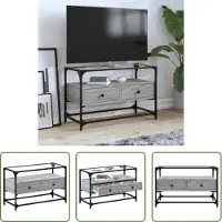 The Living Store TV-Schrank mit Glasplatte Grau Sonoma 80x35x51 cm Holzwerkstoff