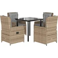 Syfax 5-tlg. Garten-Essgruppe mit Kissen Beige Poly Rattan