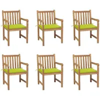 Syfax Gartenstühle 6 Stk. mit Hellgrünen Kissen Massivholz Teak