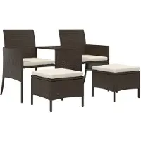 Syfax Gartensofa 2-Sitzer mit Tisch und Hockern Braun Poly Rattan