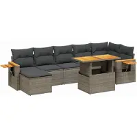Syfax 8-tlg. Garten-Sofagarnitur mit Kissen Grau Poly Rattan