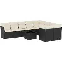 Syfax 10-tlg. Garten-Sofagarnitur mit Kissen Schwarz Poly Rattan