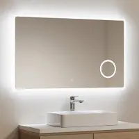 Emke LED Badspiegel mit 3-Fach Vergrößerung Touchschalter Kaltweiß Licht 100X60cm