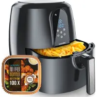 Arendo Heißluftfritteuse Calda 5,2 l, Airfryer für bis zu 6 Personen, 1800 W, 7 Programme, 3D Umluftsystem, LED-Touchdisplay, Timer, inkl. 100 Blatt Backpapier, schwarz