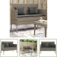 The Living Store Gartenbank mit Kissen Grau Poly Rattan