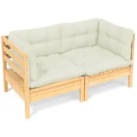 Syfax 2-Sitzer-Gartensofa mit Creme Kissen Massivholz Kiefer