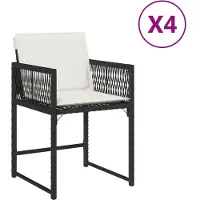 Syfax Gartenstühle mit Kissen 4 Stk. Schwarz Poly Rattan