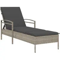 Syfax Sonnenliege mit Auflage Hellgrau 63x200x81 cm Poly Rattan