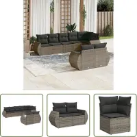 The Living Store 8-tlg. Garten-Sofagarnitur mit Kissen Grau Poly Rattan