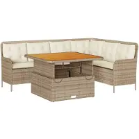 Syfax 2-tlg. Garten-Sofagarnitur mit Kissen Beige Poly Rattan