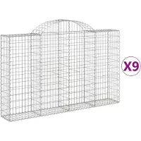 vidaXL Gabionen mit Hochbogen 9 Stk. 200x30x120/140cm Verzinktes Eisen