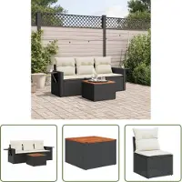 The Living Store 4-tlg. Garten-Sofagarnitur mit Kissen Schwarz Poly Rattan
