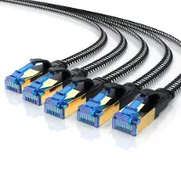 Primewire Flachband LAN-Kabel 5er Set CAT 8, 40 Gbit/s Netzwerkkabel mit RJ45-Stecker, geschirmt, Baumwollmantel, vergoldete Kontakte, Patchkabel, 5 Stück, 1 m, schwarz