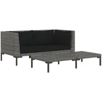 Syfax 3-tlg. Garten-Lounge-Set Dunkelgrau Halbrundes Poly Rattan