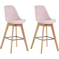 CLP 2er Set Barhocker Metz Mit Samtbezug I Thekenhocker Mit Eichenholzgestell Und Fußstütze I Barstuhl Mit Lehne, Farbe: creme, Gestellfarbe: natur