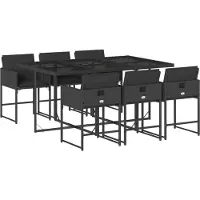 Syfax 7-tlg. Garten-Essgruppe mit Kissen Schwarz Poly Rattan