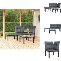 vidaXL 4-tlg. Garten-Lounge-Set Schwarz und Grau Poly Rattan - Gartensofaelemente