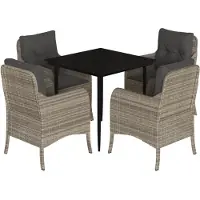 Syfax 5-tlg. Garten-Essgruppe mit Kissen Hellgrau Poly Rattan