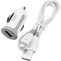 EKO , Pack Ladegerät für Zigarettenanzünder 1A mit Lightning MFi-Kabel 1m, Weiß