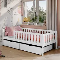 KIDS Collection Kinderbett mit zwei Schubladen, Rausfallschutz und Lattenrost, Kinder Bett | Sicher & stabil | weitere Größen 80x180, 90x190, 90x200 cm | 80x160 cm: von 3. bis 10. Lebensjahr, Weiß
