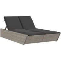 Syfax Doppel-Sonnenliege mit Kissen Grau Poly Rattan