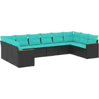 Syfax 10-teiliges Gartensofa-Set mit Kissen, schwarzes Polyrattan