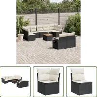 The Living Store 10-tlg. Garten-Sofagarnitur mit Kissen Schwarz Poly Rattan