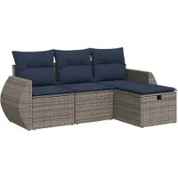 Syfax 4-tlg. Garten-Sofagarnitur mit Kissen Grau Poly Rattan