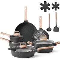 Vevor Induktion Töpfe Pfannen Set (17-teilig) mit Glasdeckel, antihaftbeschichtetes Kochgeschirr, Induktionskochtöpfe für die Küche im Wohnmobil zum Braten, Würzen von Soßen und Kochen (Schwarz)