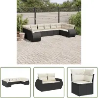 The Living Store 10-tlg. Garten-Sofagarnitur mit Kissen Schwarz Poly Rattan