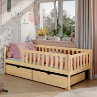 KIDS Collection Kinderbett mit zwei Schubladen, Rausfallschutz und Lattenrost, Kinder Bett | Sicher & stabil | weitere Größen 80x160, 90x190, 90x200 cm | 80x180 cm: von 3. bis 12. Lebensjahr, Natur