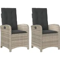 Syfax Gartensessel mit Kissen 2 Stk. Verstellbar Hellgrau Poly Rattan