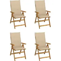 Syfax 4er-Set verstellbare Klappstühle mit Kissen aus massivem Akazienholz