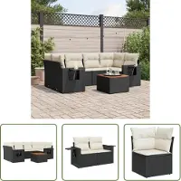The Living Store 7-tlg. Garten-Sofagarnitur mit Kissen Schwarz Poly Rattan