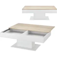 En.casa Couchtisch 'Lünen' mit 2 Staufächern 40 x 110 x 60 cm Eicheoptik Weiß