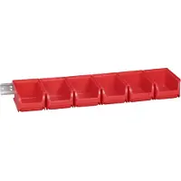 Allit Sichtlagerkasten-Set ProfiPlus 2/7, Metallschiene mit 6 Kagerkästen Größe 2, rot