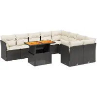 Syfax 10-tlg. Garten-Sofagarnitur mit Kissen Schwarz Poly Rattan