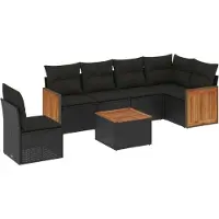 Syfax 7-tlg. Garten-Sofagarnitur mit Kissen Schwarz Poly Rattan