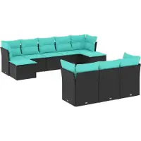 Syfax 10-teiliges Gartensofa-Set mit Kissen, schwarzes Polyrattan