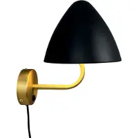 Dyberg Larsen Wandlampe Oulu, schwarz/messing, Ø 20,3 cm