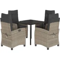 Syfax 5-tlg. Garten-Essgruppe mit Kissen Hellgrau Poly Rattan