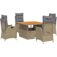 Syfax 5-tlg. Garten-Essgruppe mit Kissen Beige Poly Rattan
