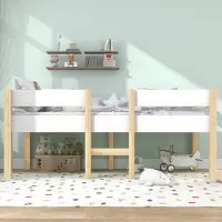Flieks Kinderbett Massives Kiefernholzbett Hochbett mit Lattenrost und Rausfallschutz 90*190cm, Naturbelassen