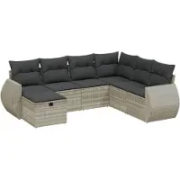 Syfax 7-tlg. Garten-Sofagarnitur mit Kissen Hellgrau Poly Rattan