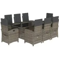 Syfax 9-tlg. Garten-Essgruppe mit Kissen Grau Poly Rattan