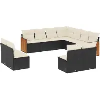 Syfax 11-tlg. Garten-Sofagarnitur mit Kissen Schwarz Poly Rattan