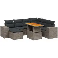 Syfax 8-tlg. Garten-Sofagarnitur mit Kissen Grau Poly Rattan