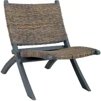 The Living Store Relaxstuhl Grau Natur Kubu-Rattan und Massivholz Mahagoni