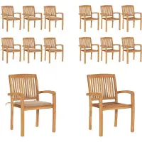 vidaXL Stapelbare Gartenstühle mit Kissen 6 Stk. Massivholz Teak - Gartenstuhl - Gartenstühle - Holzstuhl - Holzstühle
