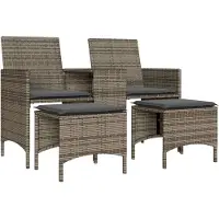 Syfax Gartensofa 2-Sitzer mit Tisch und Hockern Grau Poly Rattan